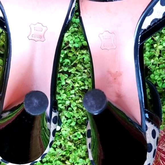 VIA SPIGA Peep Open Toe RETRO Spots Minnie White Polkadots Dance Heels EUC 8.5 - Picture 13 of 15